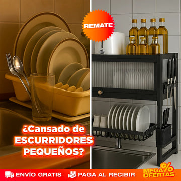 DryBox™ -  ORGANIZADOR ESCURRIDOR DE PLATOS GRANDE 2 NIVELES